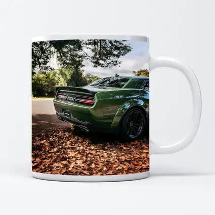 Dodge Challenger Green Muscle Car Autumn Leaves