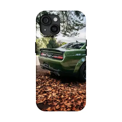Dodge Challenger Green Muscle Car Autumn Leaves