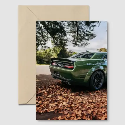 Dodge Challenger Green Muscle Car Autumn Leaves