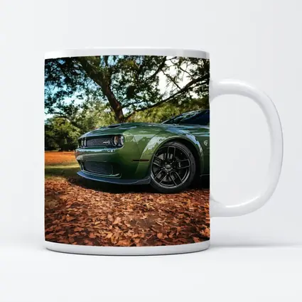 Dodge Challenger Green Muscle Car Autumn Leaves