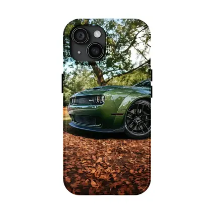 Dodge Challenger Green Muscle Car Autumn Leaves