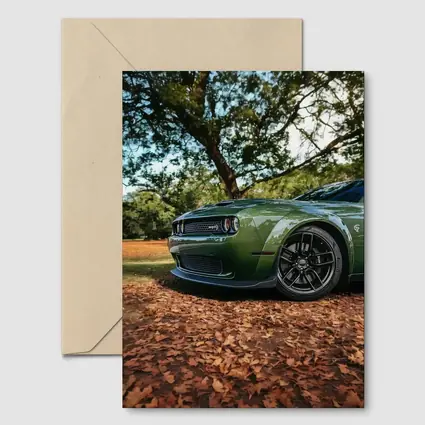 Dodge Challenger Green Muscle Car Autumn Leaves