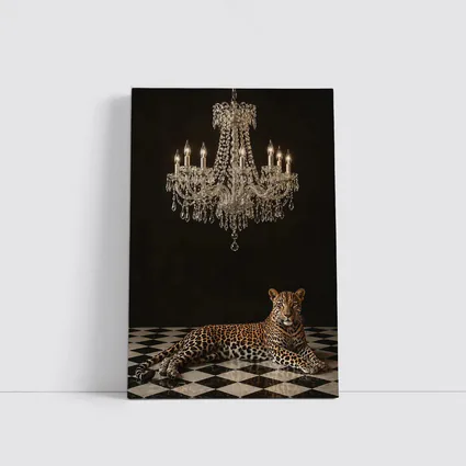 Leopard Resting Under Crystal Chandelier Dark