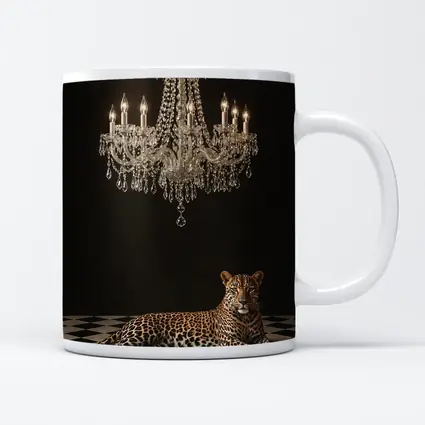 Leopard Resting Under Crystal Chandelier Dark