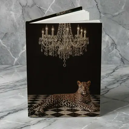 Leopard Resting Under Crystal Chandelier Dark