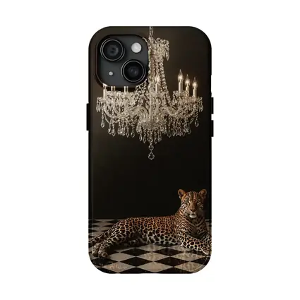 Leopard Resting Under Crystal Chandelier Dark