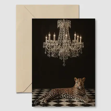 Leopard Resting Under Crystal Chandelier Dark