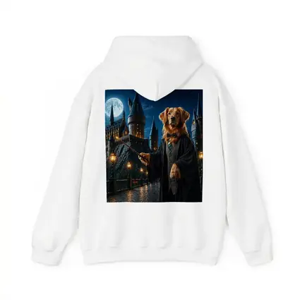 Golden Retriever Wizard at Night Castle