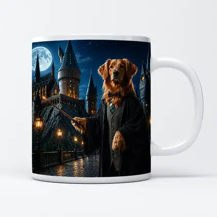 Golden Retriever Wizard at Night Castle