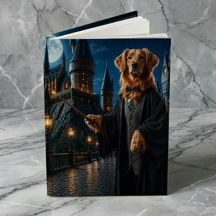 Golden Retriever Wizard at Night Castle