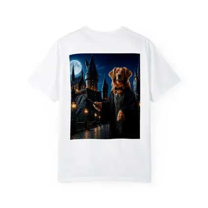 Golden Retriever Wizard at Night Castle