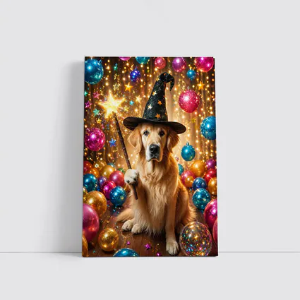 Golden Retriever Wizard Hat Magic Wand Balloons