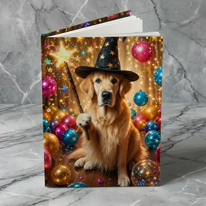 Golden Retriever Wizard Hat Magic Wand Balloons