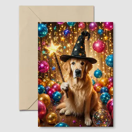 Golden Retriever Wizard Hat Magic Wand Balloons