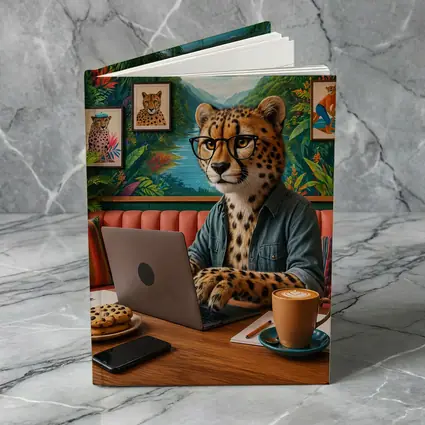 Cheetah With Glasses Working Laptop Cafe
