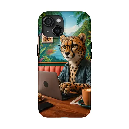 Cheetah With Glasses Working Laptop Cafe