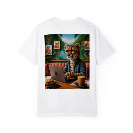 Cheetah With Glasses Working Laptop Cafe