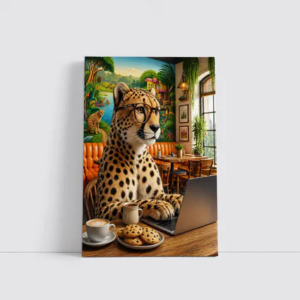 Cheetah in Glasses Working Cafe Laptop