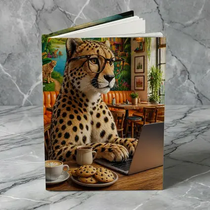 Cheetah in Glasses Working Cafe Laptop