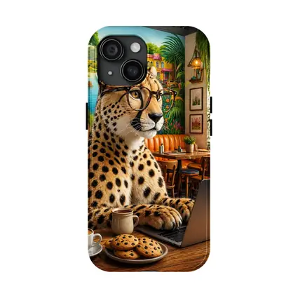 Cheetah in Glasses Working Cafe Laptop