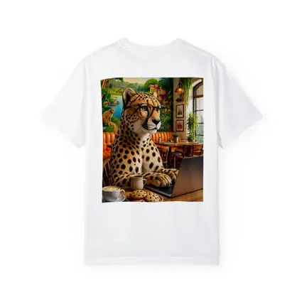 Cheetah in Glasses Working Cafe Laptop