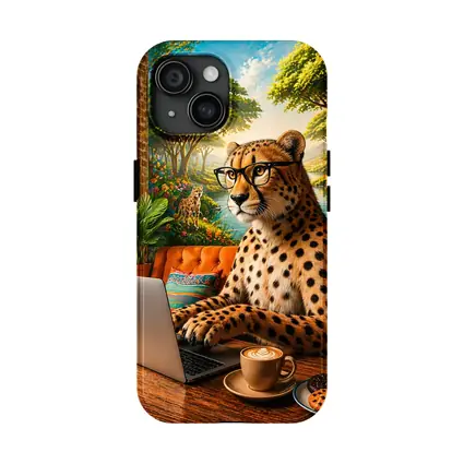 Cheetah in Glasses Working Laptop Cafe