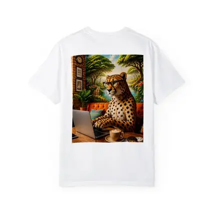 Cheetah in Glasses Working Laptop Cafe