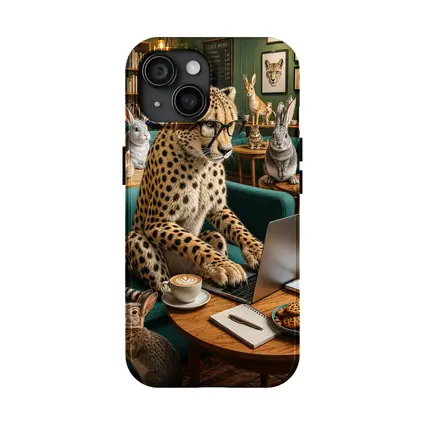 Cheetah in Glasses Working Cafe Rabbits