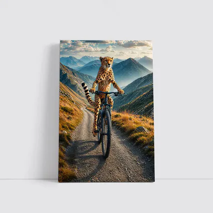 Cheetah Riding Bicycle on Mountain Road