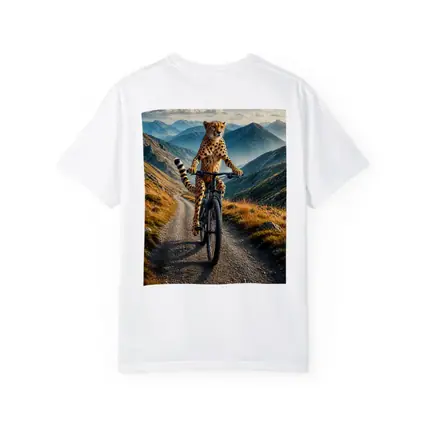 Cheetah Riding Bicycle on Mountain Road