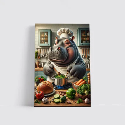 Hippo Chef Cooking Vegetables in Kitchen