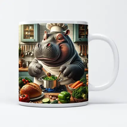 Hippo Chef Cooking Vegetables in Kitchen