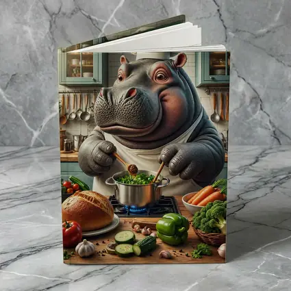 Hippo Chef Cooking Vegetables in Kitchen