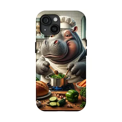 Hippo Chef Cooking Vegetables in Kitchen