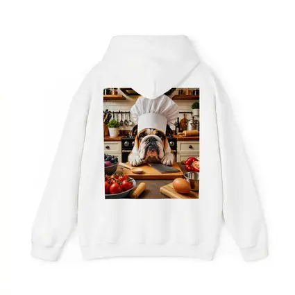 English Bulldog Chef Cooking in Kitchen