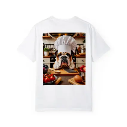 English Bulldog Chef Cooking in Kitchen