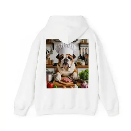Bulldog Chef Cooking In Kitchen