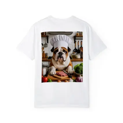 Bulldog Chef Cooking In Kitchen