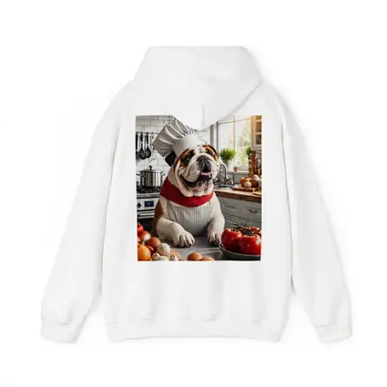 English Bulldog Chef Cooking in Kitchen
