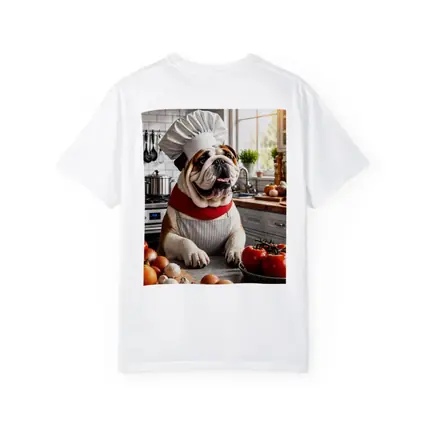 English Bulldog Chef Cooking in Kitchen