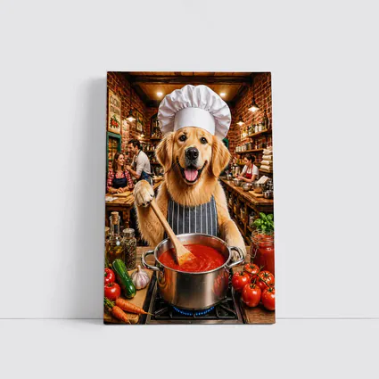 Golden Retriever Chef Cooking Italian Kitchen