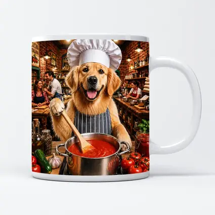 Golden Retriever Chef Cooking Italian Kitchen