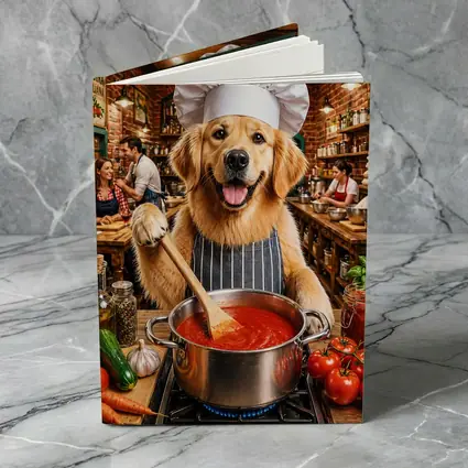 Golden Retriever Chef Cooking Italian Kitchen