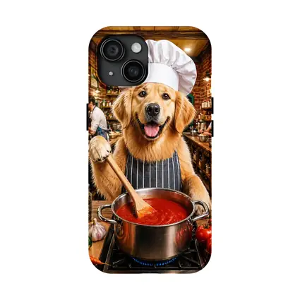 Golden Retriever Chef Cooking Italian Kitchen
