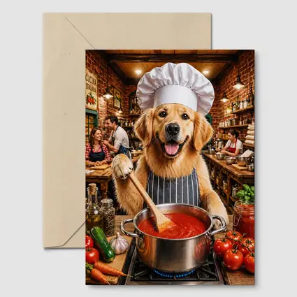 Golden Retriever Chef Cooking Italian Kitchen