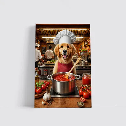 Golden Retriever Chef Cooking Italian Tomato Sauce