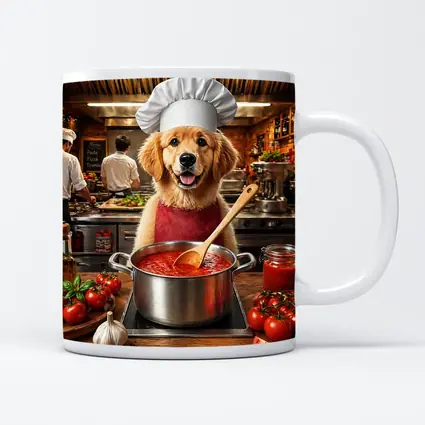 Golden Retriever Chef Cooking Italian Tomato Sauce
