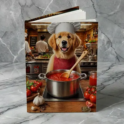 Golden Retriever Chef Cooking Italian Tomato Sauce