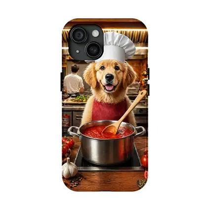 Golden Retriever Chef Cooking Italian Tomato Sauce