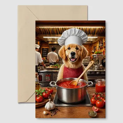 Golden Retriever Chef Cooking Italian Tomato Sauce